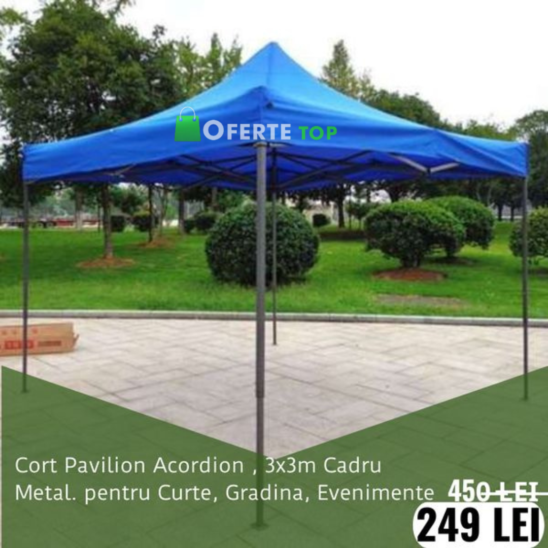 Cort Pavilion 3x3m Pliabil, tip acordeon! Cadru Metal pentru Curte, Gradina, Evenimente
