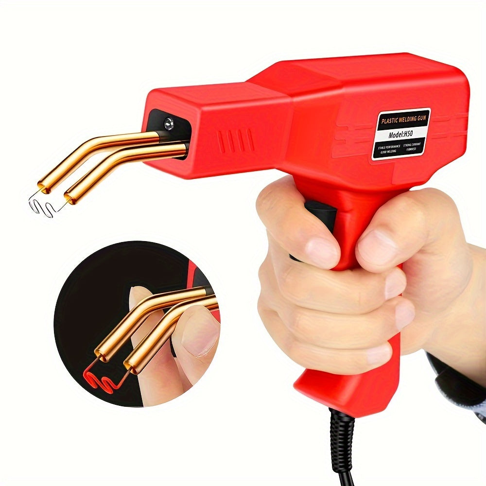 Pistol Profesional pentru lipit/sudat plastic, kit pentru repararea fisurilor din plastic, polipropilena, putere 50W, rosu