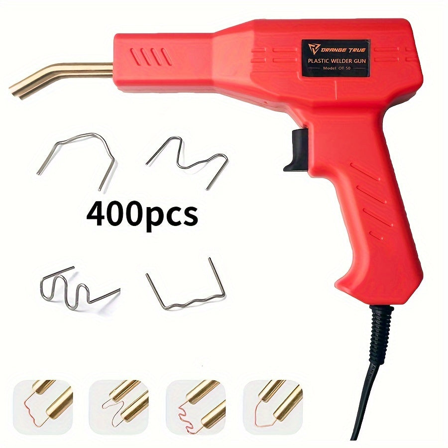 Pistol Profesional pentru lipit/sudat plastic, kit pentru repararea fisurilor din plastic, polipropilena, putere 50W, rosu