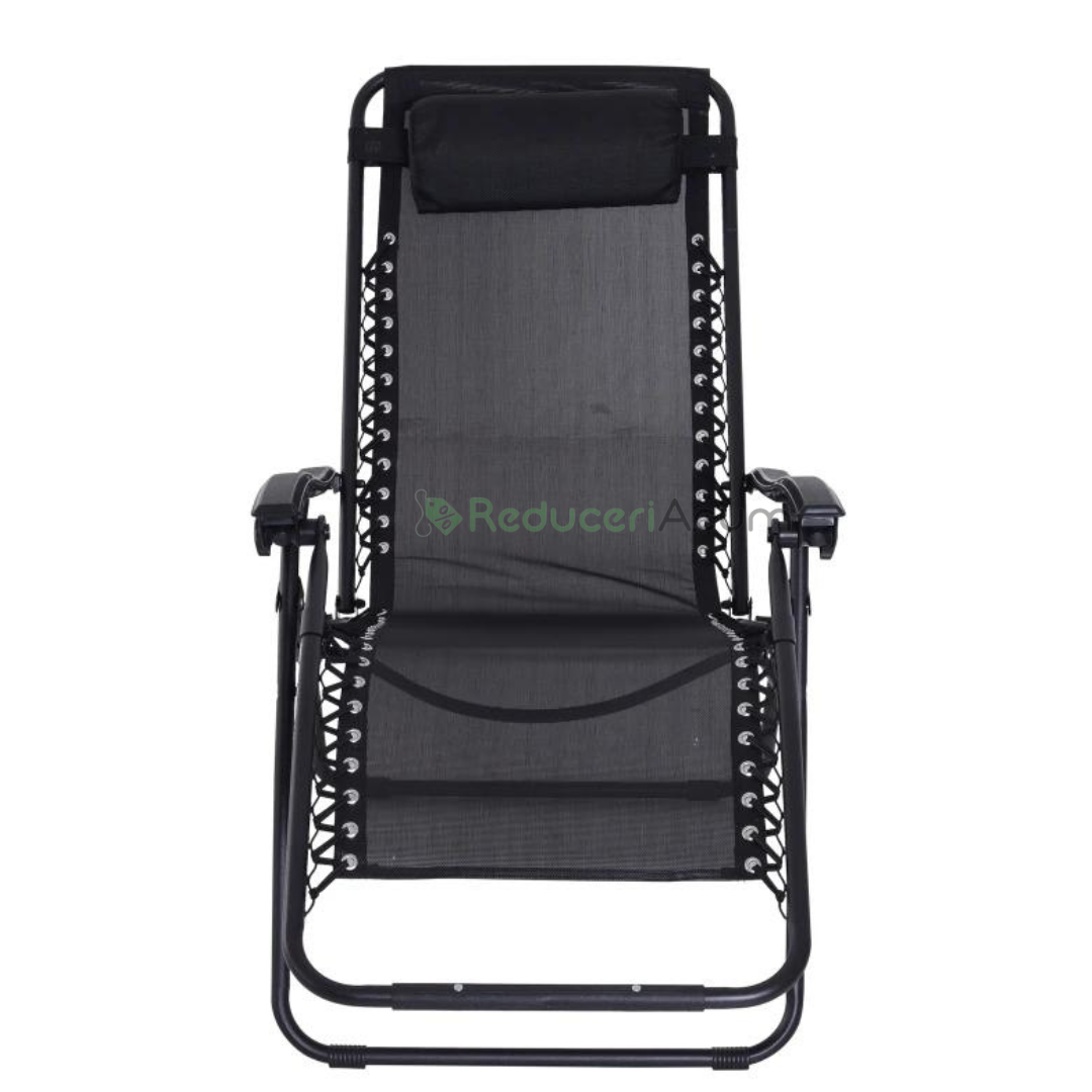 Set 2 Sezlong Scaun Pliabil din Textilen, Negru, 90x65x110cm