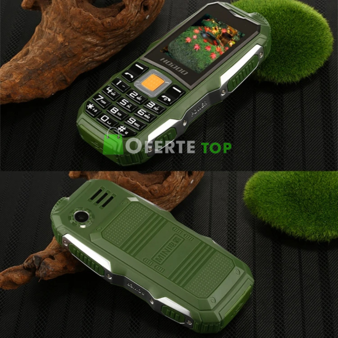 Telefon militar F8, Dual SIM, 3800 mAh, FM radio, Bluetooth, Lanterna, Verde-Gri