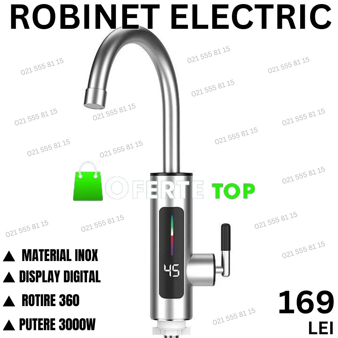 Robinet Electric Instant din Inox cu Display și Rotire 360 Grade, 3000W