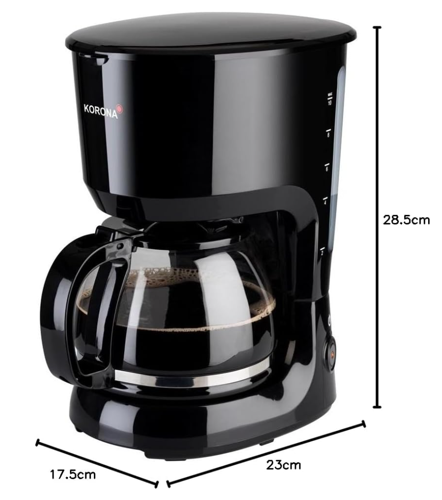 Aparat de cafea,negru, ulcior de sticla, 10 cesti cafea cu filtru, 650ML, 750 wati, placa de incalzire, oprire automata, functie anti-picurare