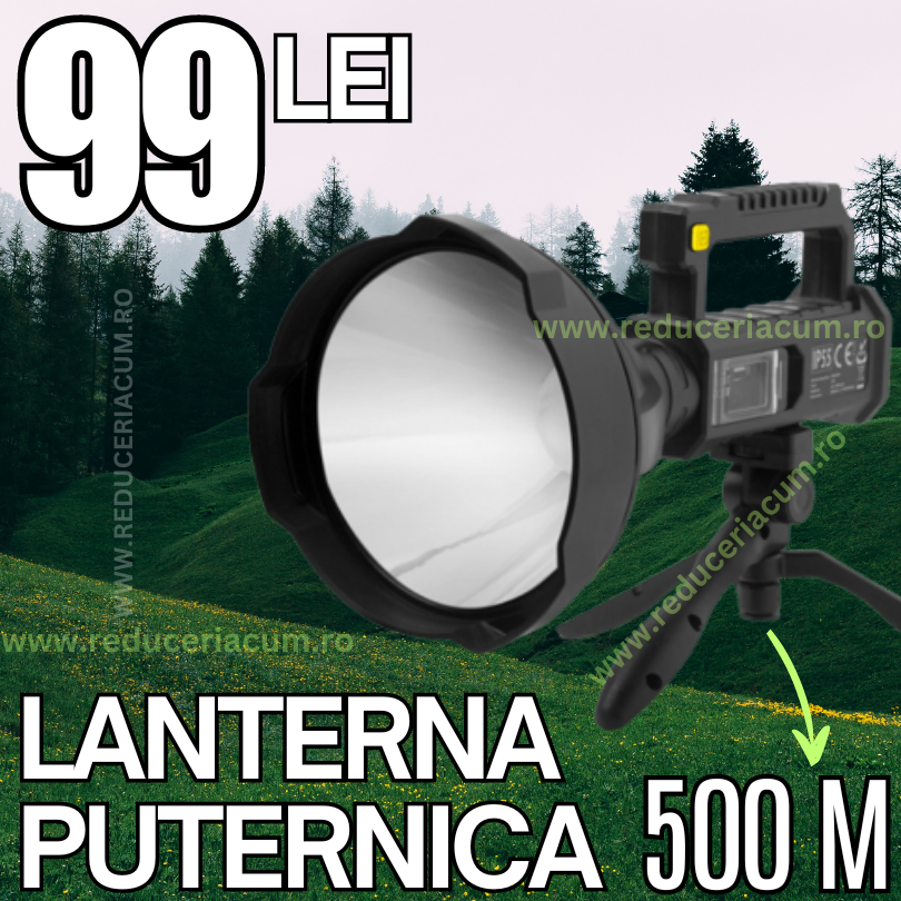 Lanterna de mana 2500 W, trepied, 4 moduri iluminare, Lumina 500 ,M