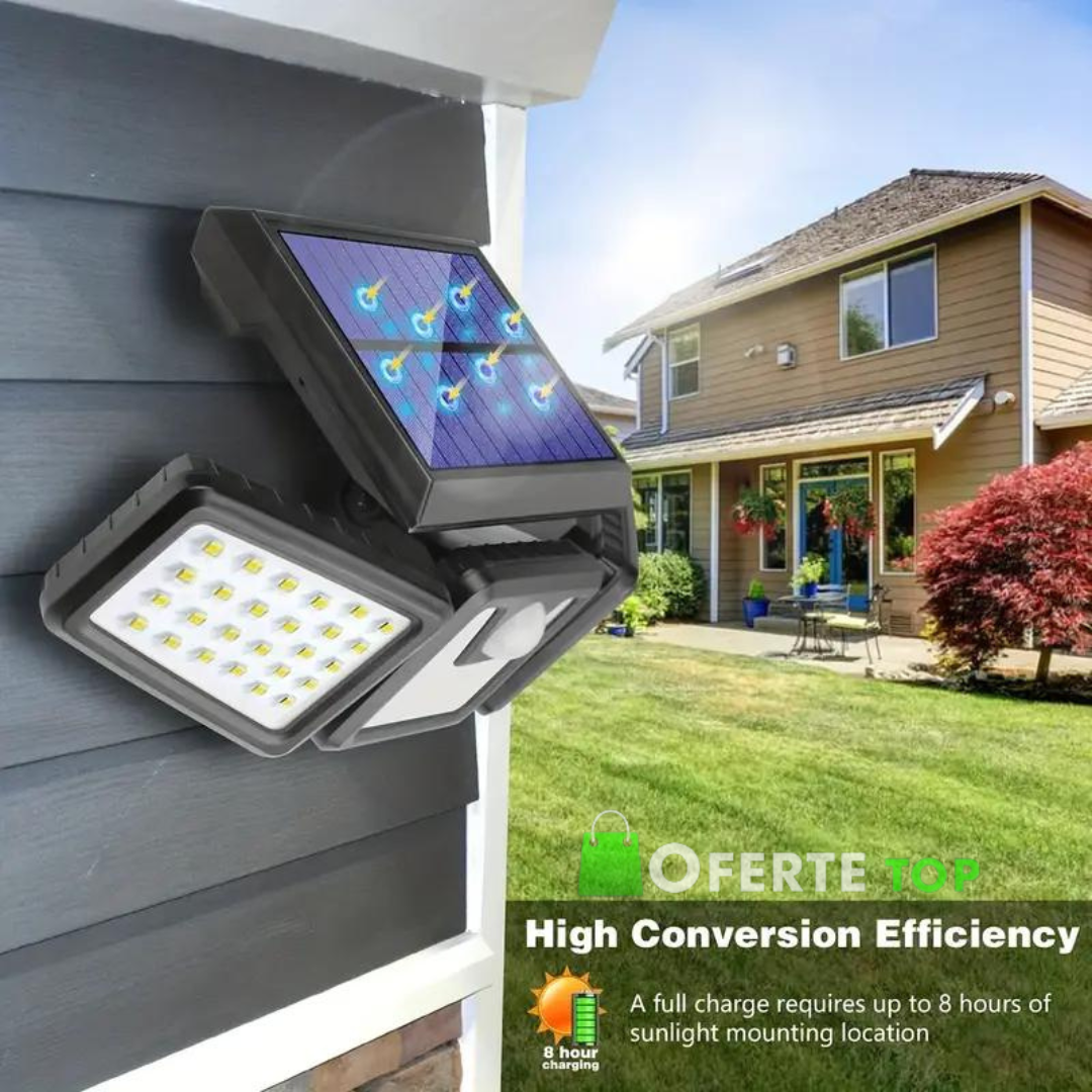 Lampa solara, de exterior cu 3 capete, LED, incarcare solara