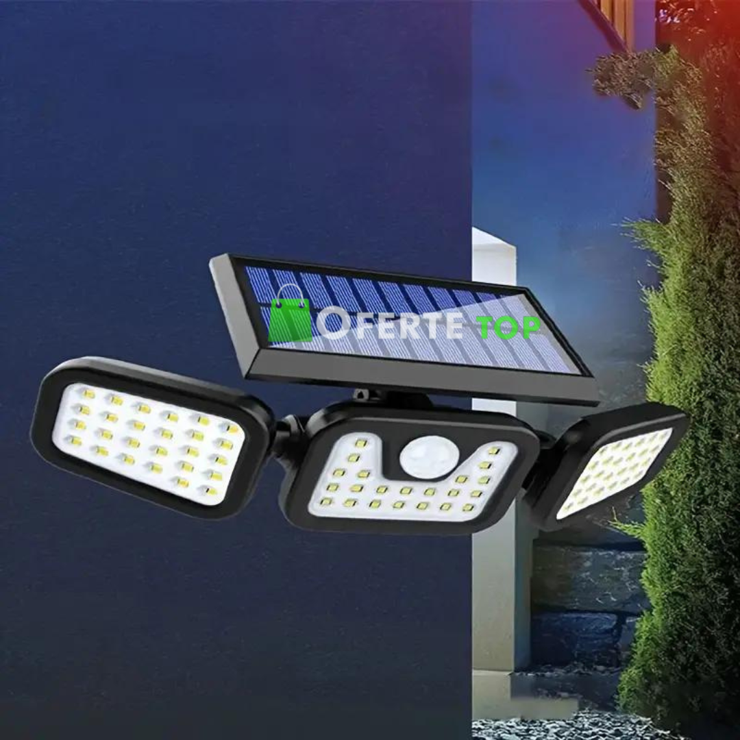 Lampa solara, de exterior cu 3 capete, LED, incarcare solara