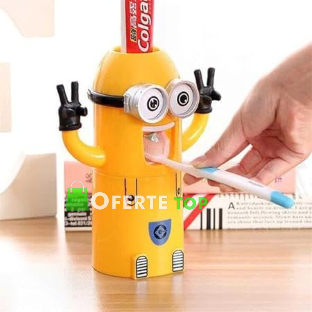 Dispenser de pasta de dinti Minion , Suport pentru 2 periute, galben