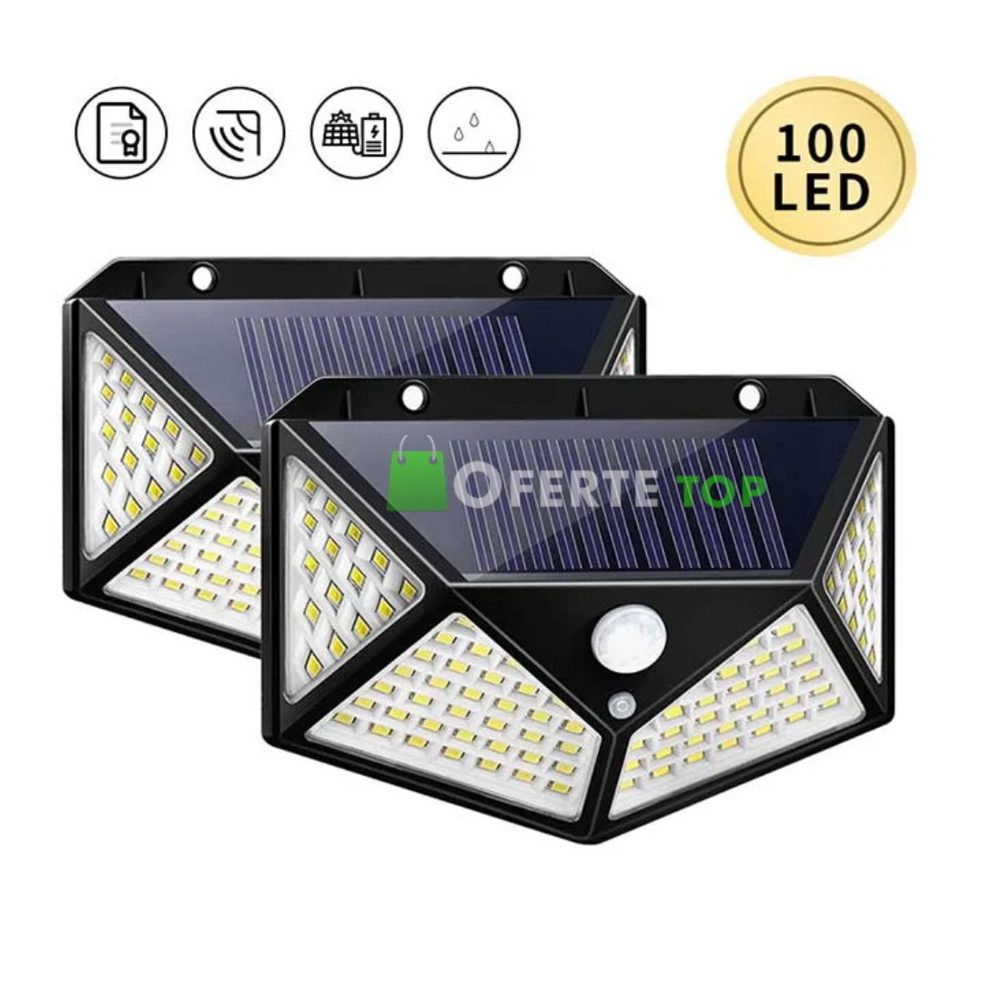 Set 2 x Lampa solara 100 Led cu senzor de miscare