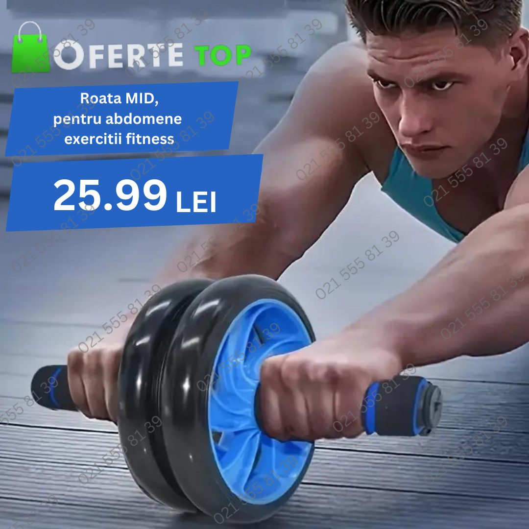 Roata MID, pentru abdomene exercitii fitness, culoare Albastru/Negru