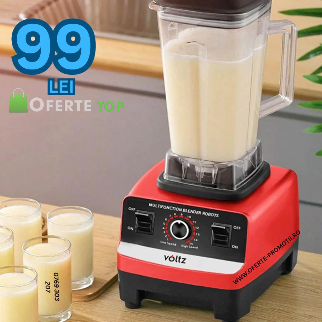 Blender de masa, 1000 W, 2 l, 15 viteze, 48000 RPM, 6 lame, Rosu