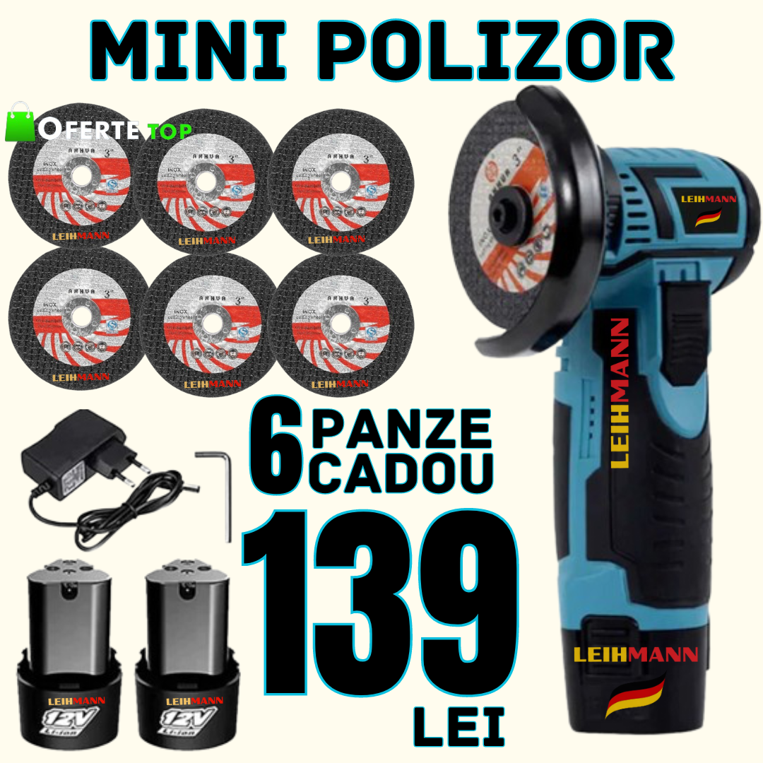 Mini polizor portabil GrinderPro 2 x Acumulatori + 6 Panze Cadou