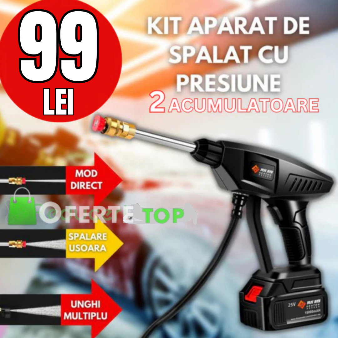 KIT Aparat de spalat cu presiune de 48V,2 acumulatori si cu rezervor pentru detergent!