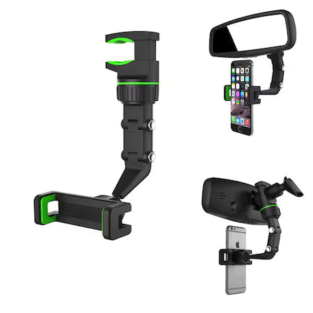 Suport Auto pentru Telefon, Prindere la Oglinda, Rotire 360 grade, Universal, Negru