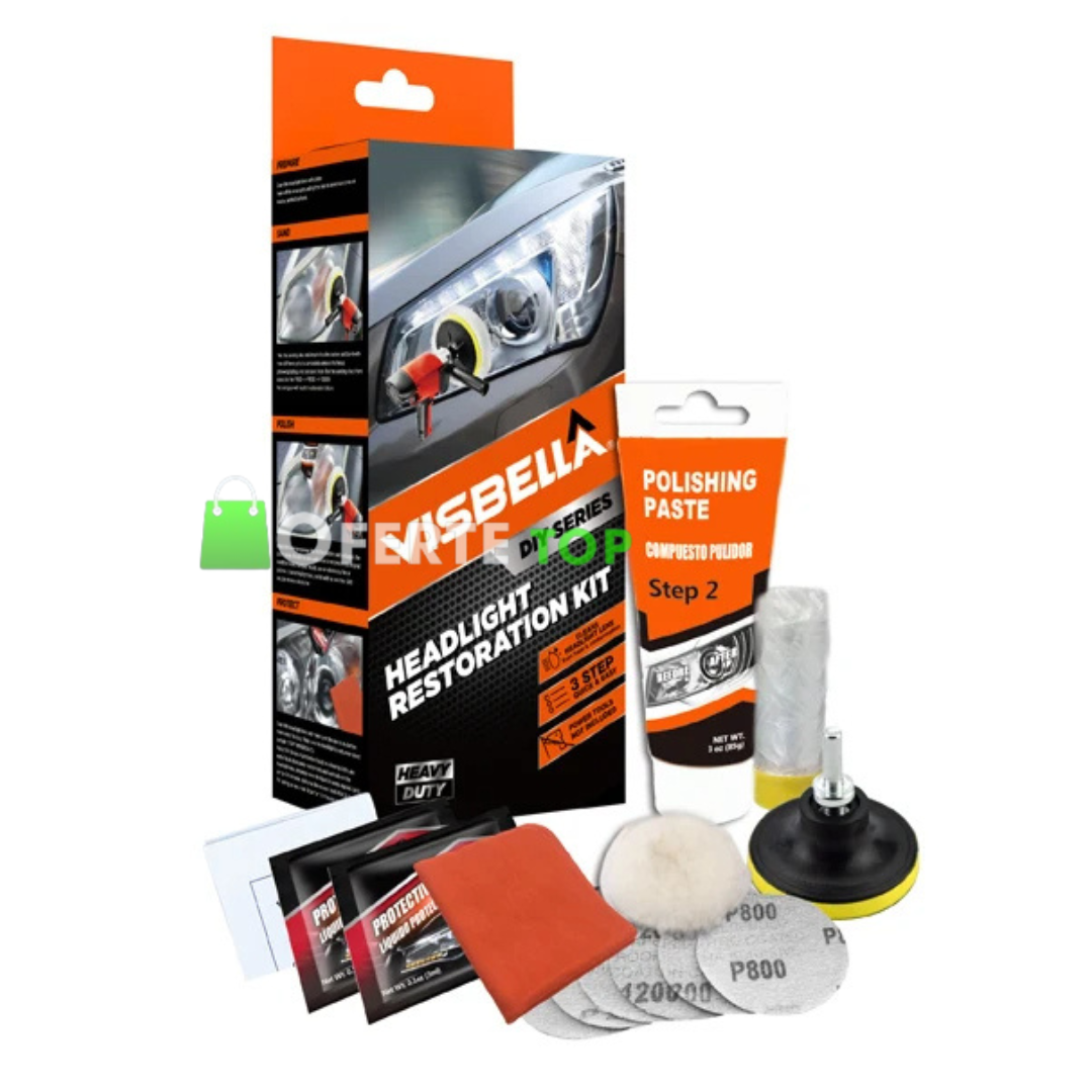 Kit polish auto profesional pentru faruri cu multiple accesorii