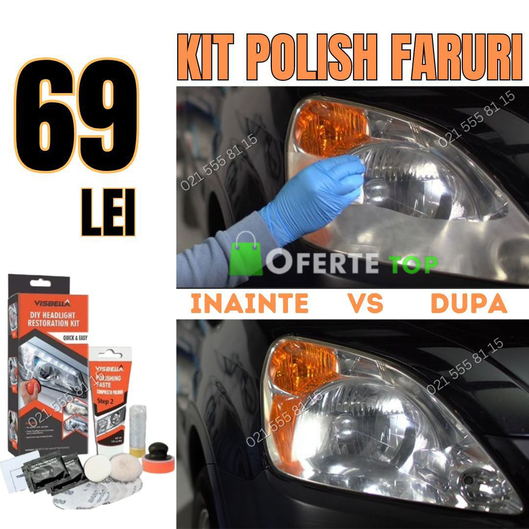 Kit polish auto profesional pentru faruri cu multiple accesorii